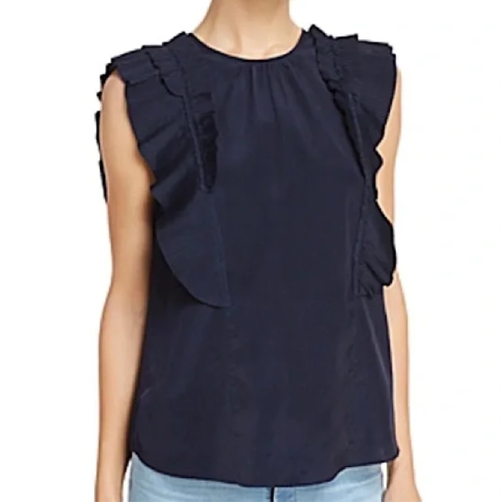 Joie Cruzita Pleated ruffle Blouse In Midnight size XS NWT